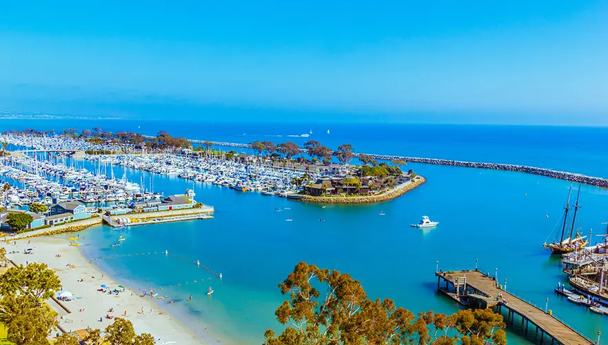 Dana Point Harbor marina, breakwater and Baby Beach, Orange County