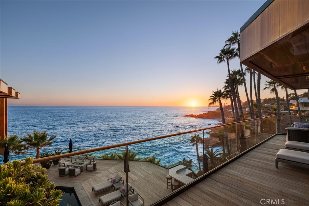 Oceanfront terrace at sunset at 100 Rockledge Road, Laguna Beach Oceanfront terrace at sunset at 100 Rockledge Road, Laguna Beach