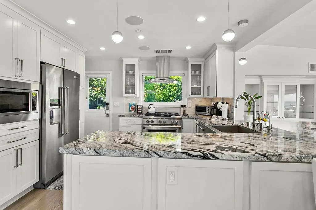 Remodeled kitchen with granite island at 166 Fairview St, Laguna Beach Remodeled kitchen with granite island at 166 Fairview St, Laguna Beach