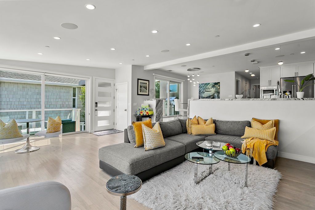 Open-concept living space in the lower residence at 166 Fairview St, Laguna Beach