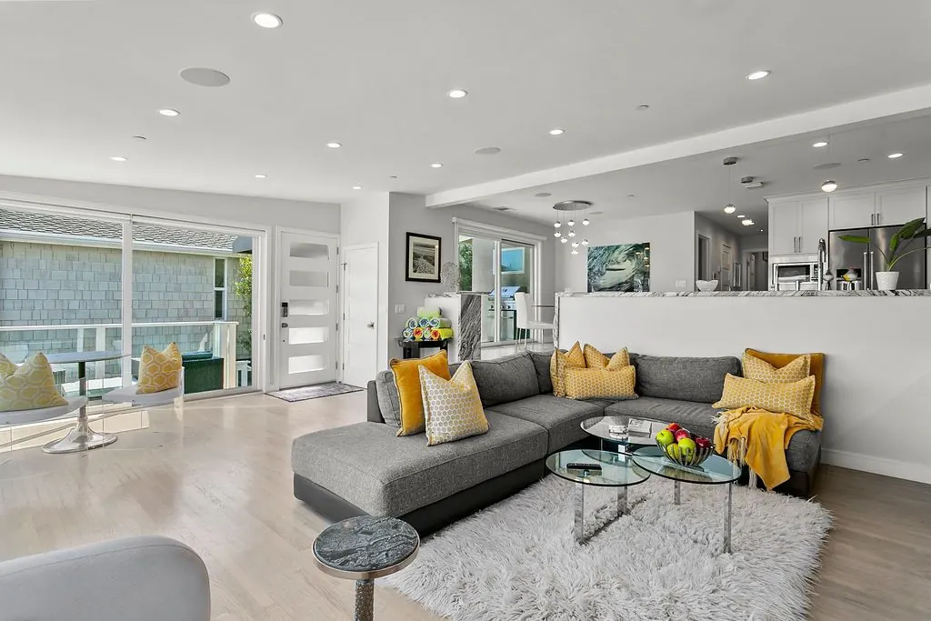 Open-concept living space in the lower residence at 166 Fairview St, Laguna Beach