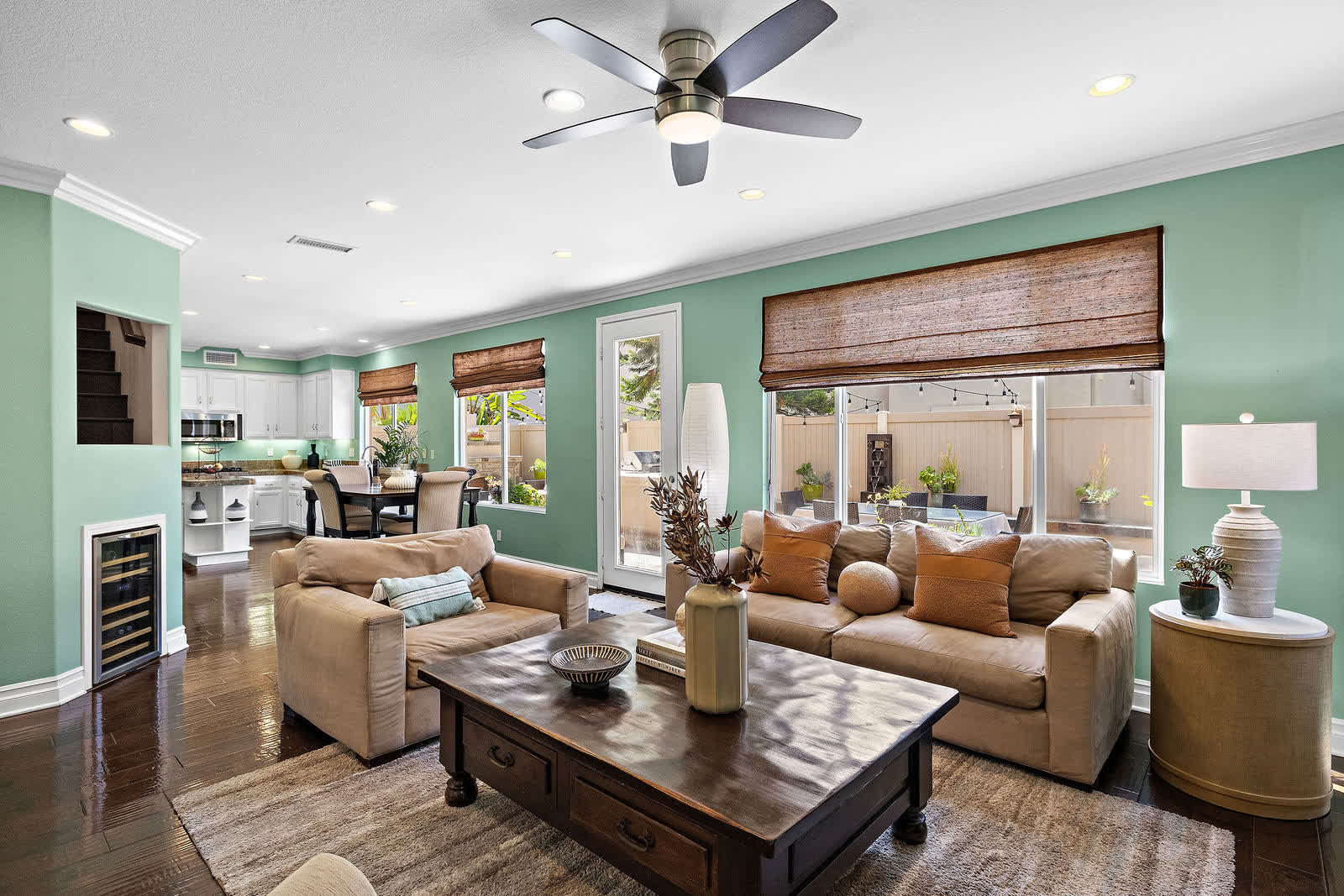 Family room open to the kitchen and breakfast area at 5 Lyon Ridge, Aliso Viejo