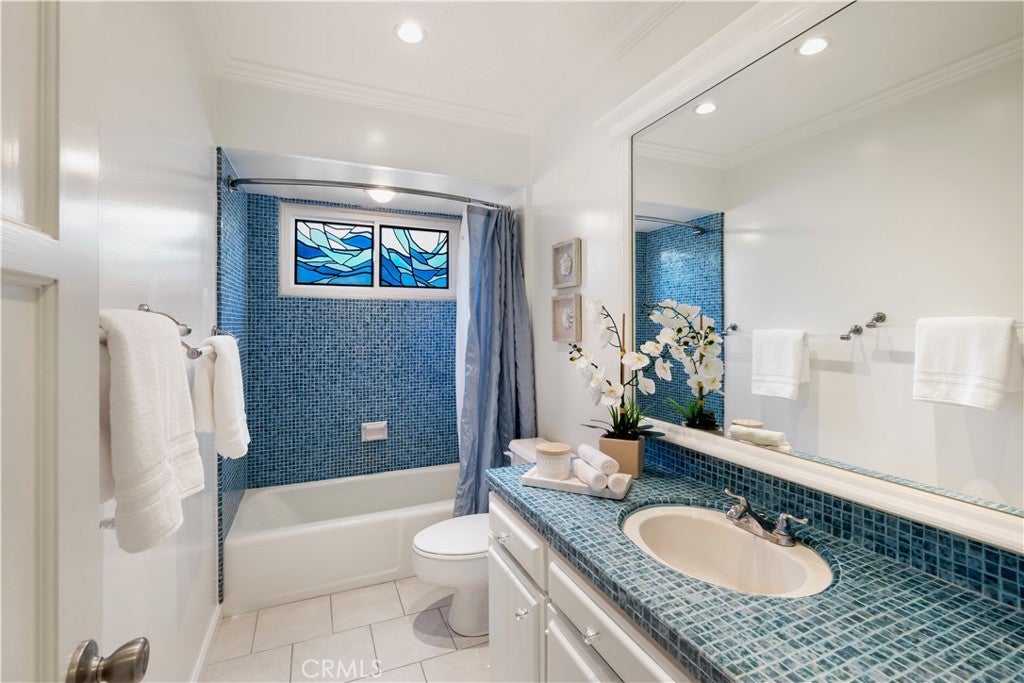 Bathroom with blue tile at 499 Legion, Laguna Beach Bathroom with blue tile at 499 Legion, Laguna Beach